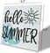 Hello Summer Wooden Sign – Coastal Ocean Style Tabletop Wood Plaque Decor for Shelf, Desk, Table & Home Display